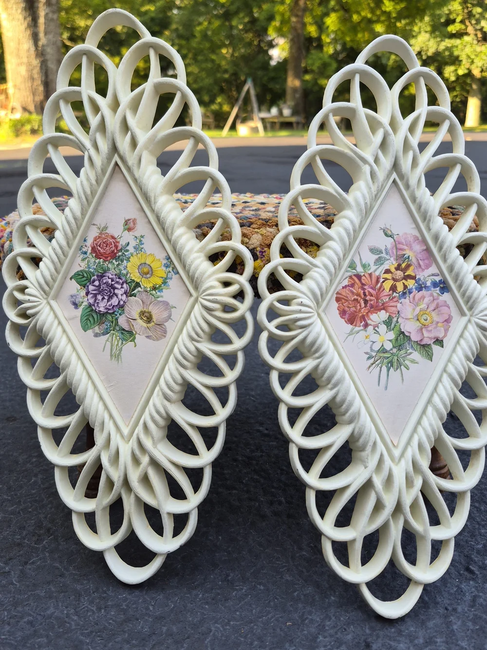 Vintage 1975 Burwood Products Company Floral Wall Plaques - Pair
